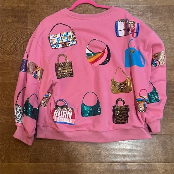 Queen Of Sparkles small Pink purses Sweatshirt! Worn one time!! - Picture 4 of 4